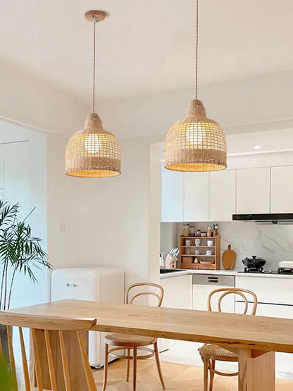 Wabi sabi bamboo pendant lamps for dining room island