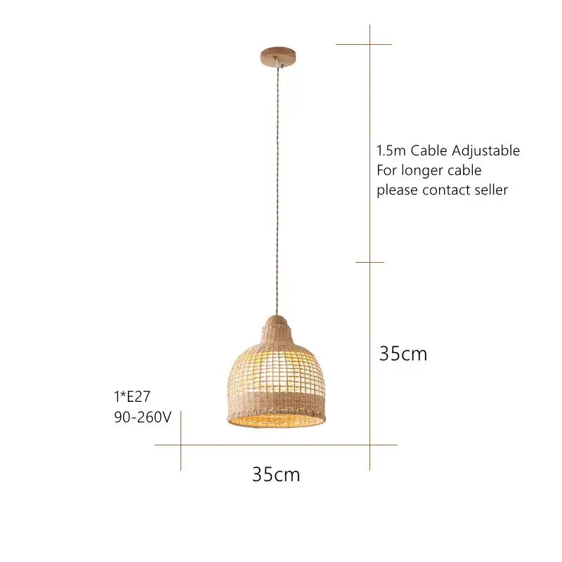 Wabi sabi bamboo pendant lamps for dining room island