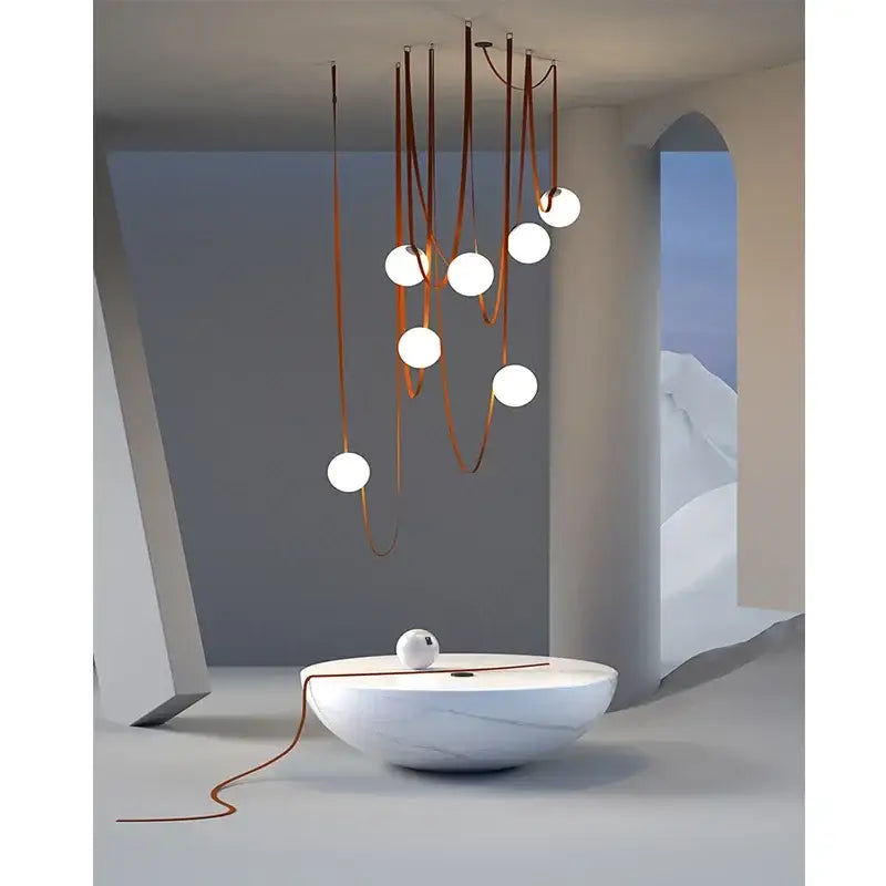 Wabi sabi designer copper and white chandelier living room light