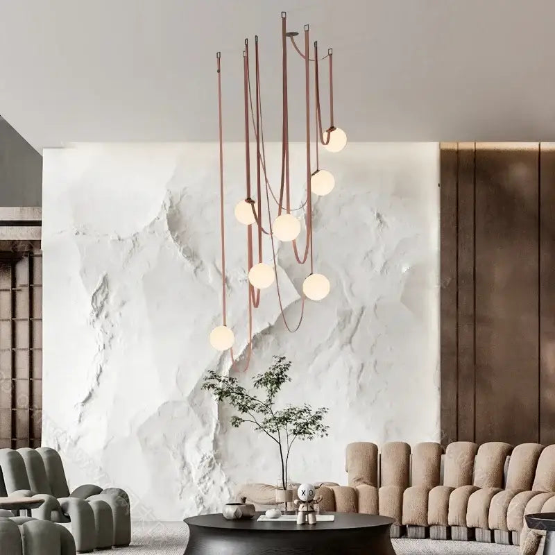 Wabi sabi designer copper and white chandelier living room light