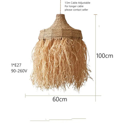 Wabi sabi fringed handmade woven rattan pendant lamps dining room