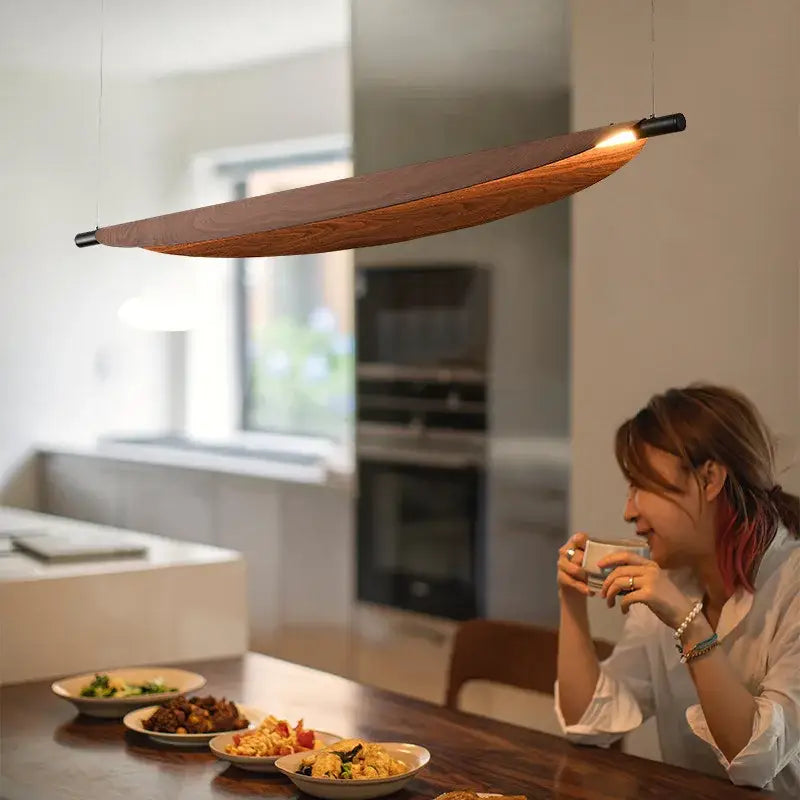Wabi sabi led wood pendant light for dining room amber glow