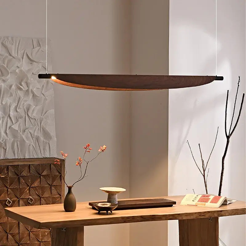 Wabi sabi led wood pendant light for dining room amber glow