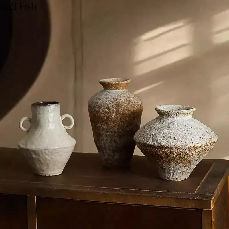 Wabi-sabi rustic brown ceramic vase living room decor