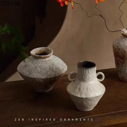 Wabi-sabi rustic brown ceramic vase living room decor