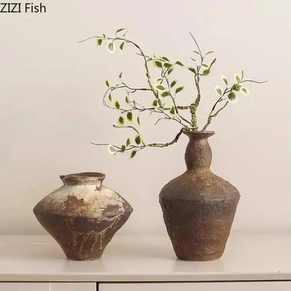 Wabi-sabi rustic brown ceramic vase living room decor