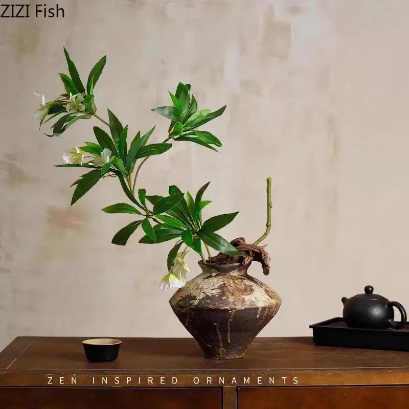 Wabi-sabi rustic brown ceramic vase living room decor