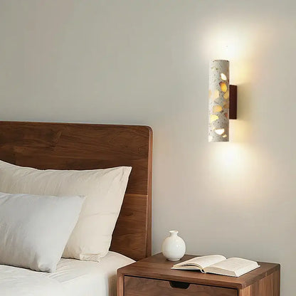 Wabi sabi terrazzo and wood led wall lights bedroom sconce