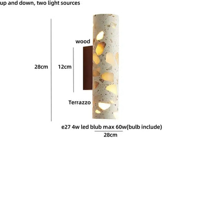 Wabi sabi terrazzo and wood led wall lights bedroom sconce