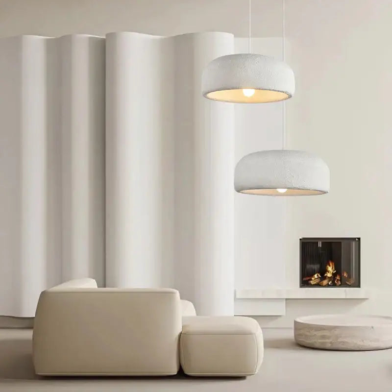 Wabi sabi textured white ceramic led pendant light for dining room