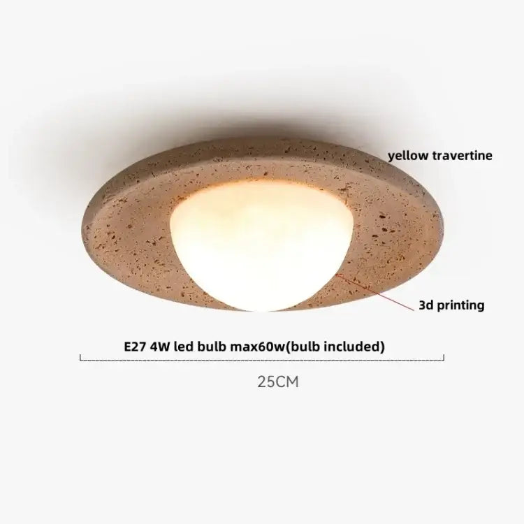 Wabi sabi travertine and wood ceiling lamp bedroom glass globe