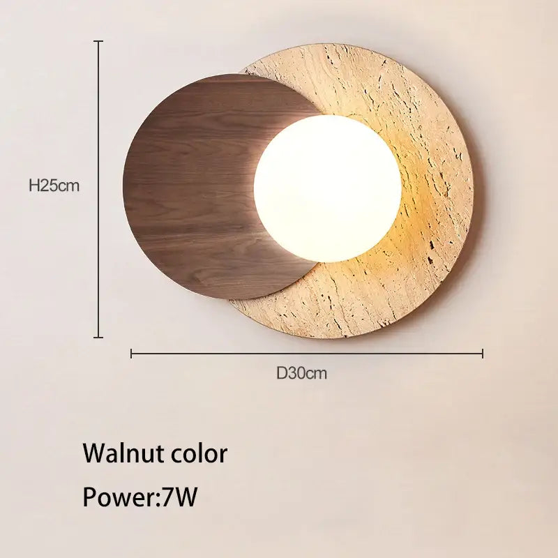 Wabi sabi wood and stone cream style bedroom wall lamp