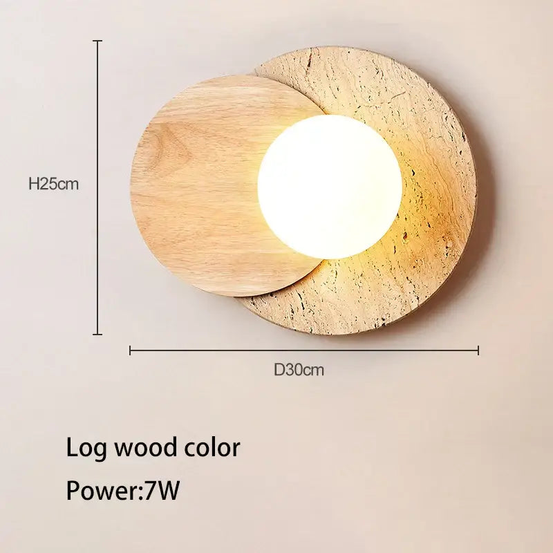 Wabi sabi wood and stone cream style bedroom wall lamp