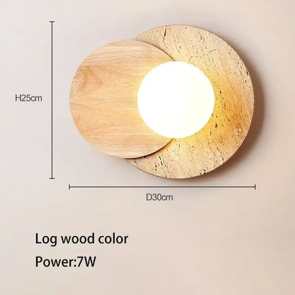 Wabi sabi wood and stone cream style bedroom wall lamp