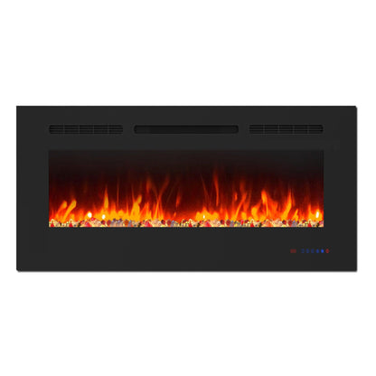 Insert or Wall-Mount Electric Fireplace with Remote Control and Touch Screen in 13 Flame Colors and Base Lights