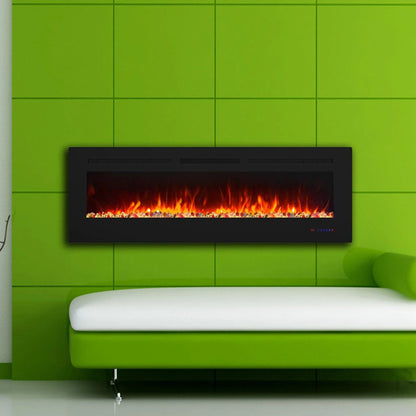 Insert or Wall-Mount Electric Fireplace with Remote Control and Touch Screen in 13 Flame Colors and Base Lights