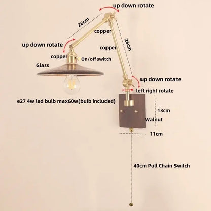 Walnut and brass cube glass led wall sconce bedroom mirror light