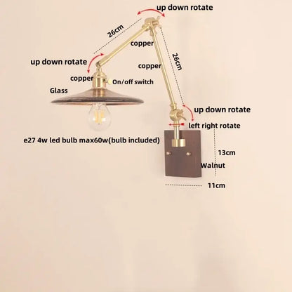 Walnut and brass cube glass led wall sconce bedroom mirror light