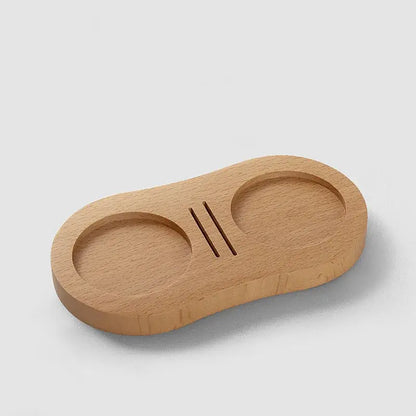 Walnut & oak wooden tamping station kitchen espresso tamper base
