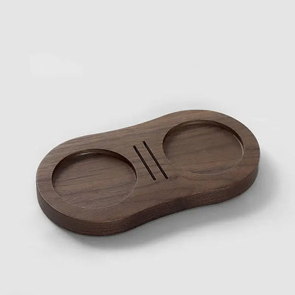 Walnut & oak wooden tamping station kitchen espresso tamper base