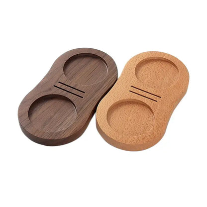 Walnut & oak wooden tamping station kitchen espresso tamper base