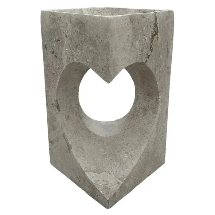 Modern Handcrafted Grey Travertine Pedestal Sink 18 Inch Square