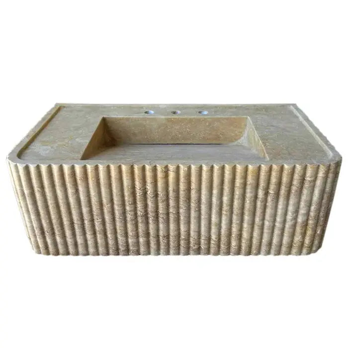 Beige Wall Mount Travertine Bathroom Sink 32 Inches By 16