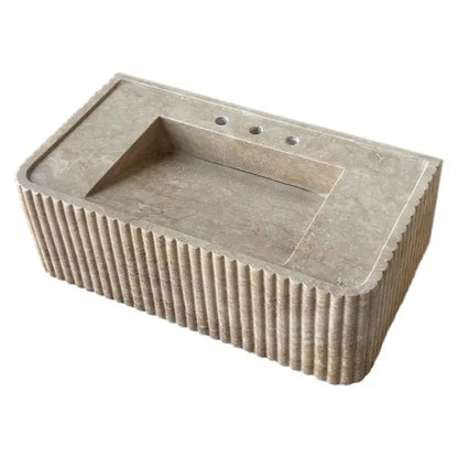 Beige Wall Mount Travertine Bathroom Sink 32 Inches By 16