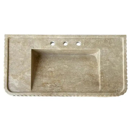 Beige Wall Mount Travertine Bathroom Sink 32 Inches By 16