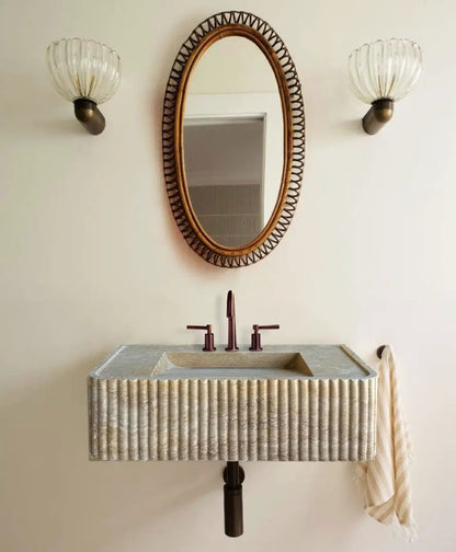 Beige Wall Mount Travertine Bathroom Sink 32 Inches By 16