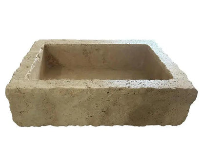 Wall Mount Beige Travertine Bathroom Sink 20x30x8 Handcrafted