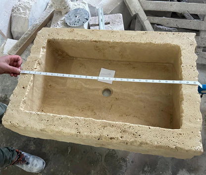 Wall Mount Beige Travertine Bathroom Sink 20x30x8 Handcrafted