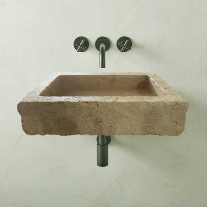 Wall Mount Beige Travertine Bathroom Sink 20x30x8 Handcrafted