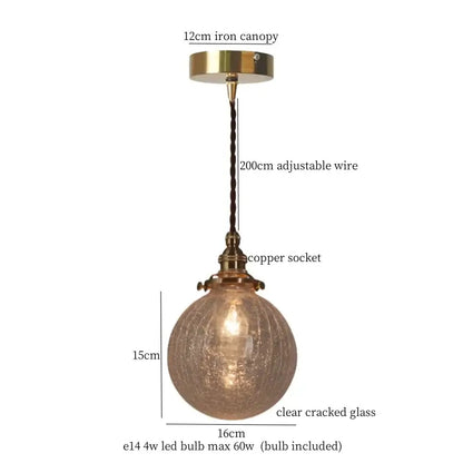 Warm brass cracked glass led pendant light for kitchen dining room