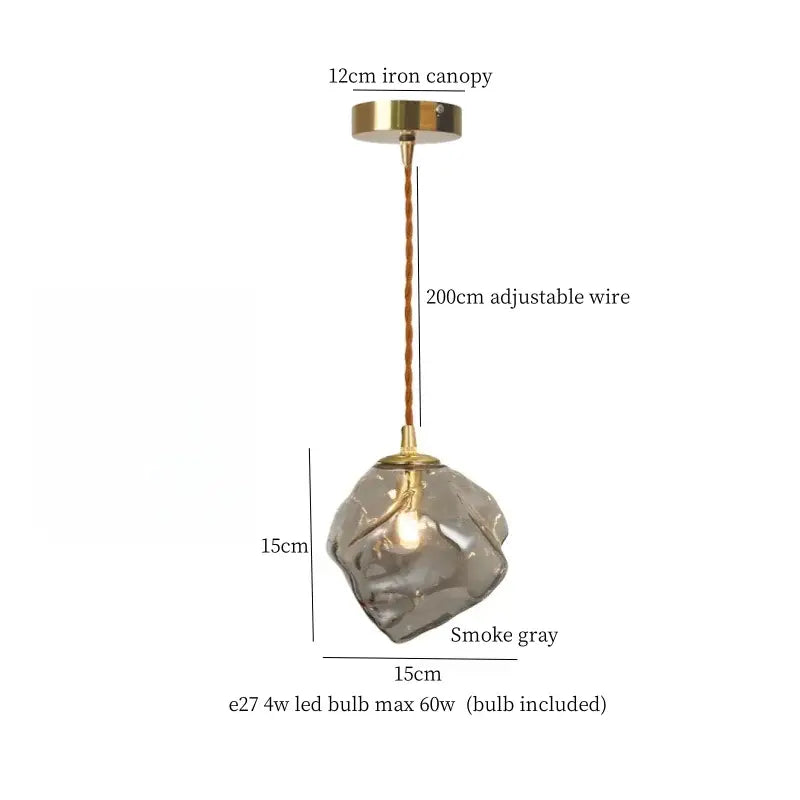 Warm brass cracked glass led pendant light for kitchen dining room