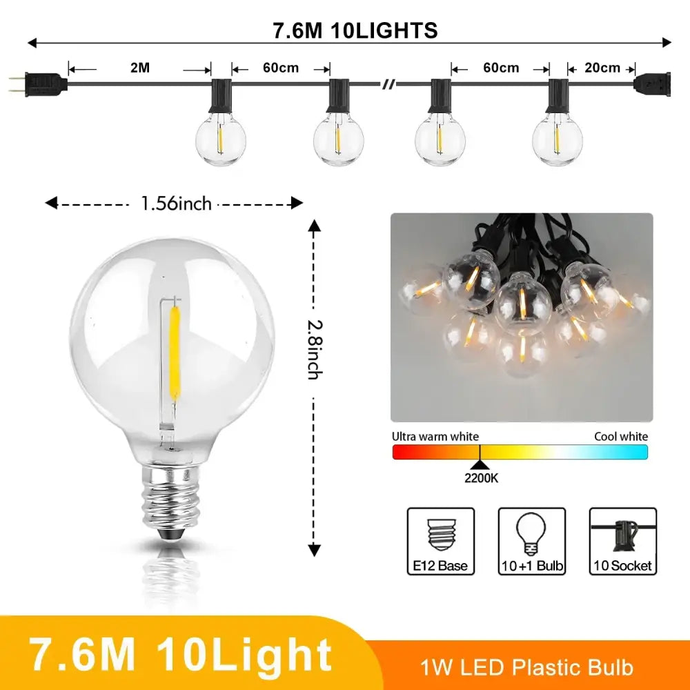 Warm g40 led shatterproof globe string lights patio decor