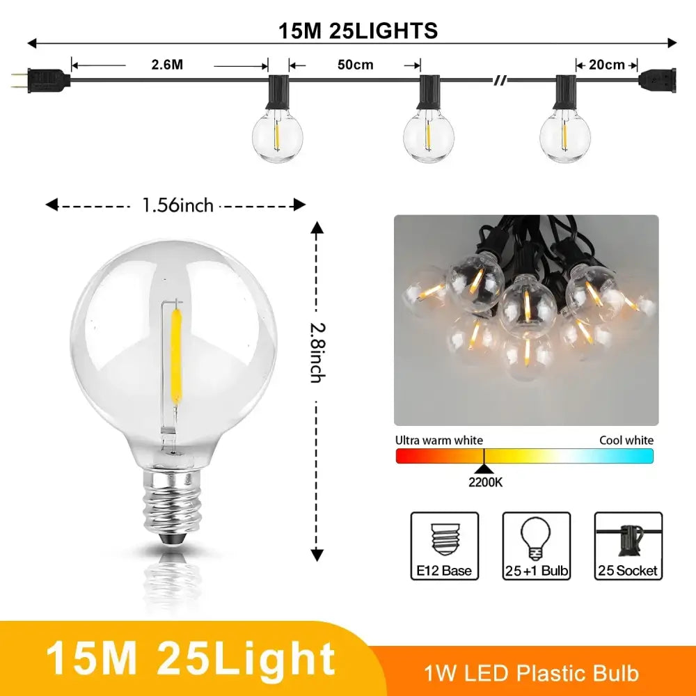 Warm g40 led shatterproof globe string lights patio decor