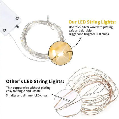 Warm gold copper wire fairy lights outdoor garden decor