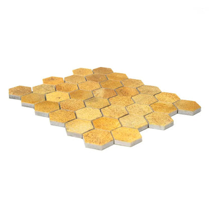 Warm Maize Hexagon Marble Tiles 10 3/8x12