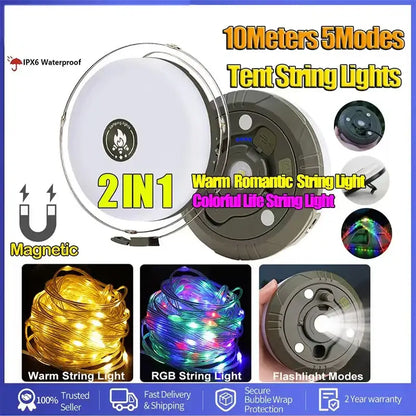 Warm & rgb 10m waterproof led light strip outdoor tent string light