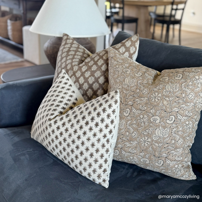 Liora Floral Block Printed Pillow Cover | Brown
