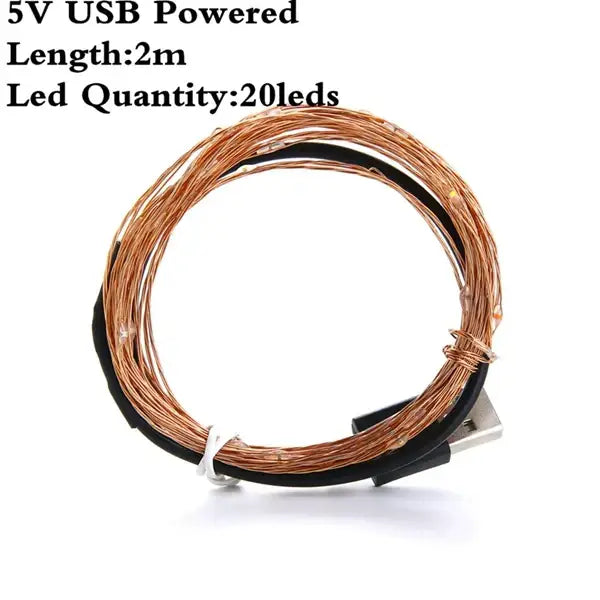 Warm white copper wire led string lights bedroom usb decoration
