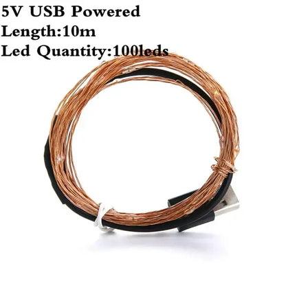 Warm white copper wire led string lights bedroom usb decoration