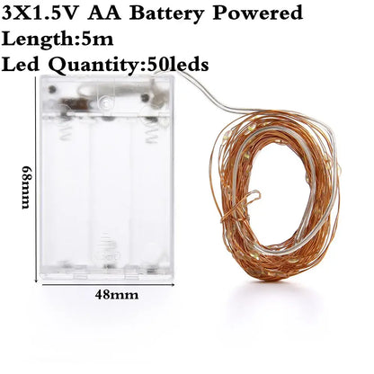 Warm white copper wire led string lights bedroom usb decoration