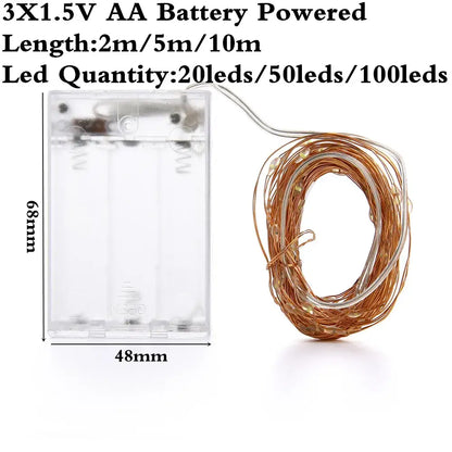 Warm white copper wire led string lights bedroom usb decoration