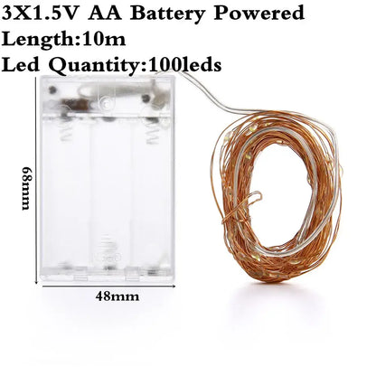 Warm white copper wire led string lights bedroom usb decoration