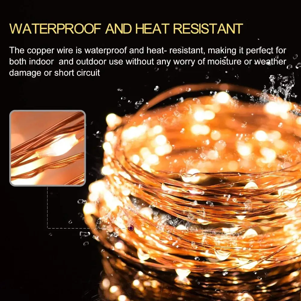 Warm white copper wire led string lights bedroom usb decoration