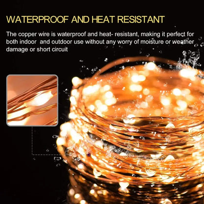 Warm white copper wire led string lights bedroom usb decoration
