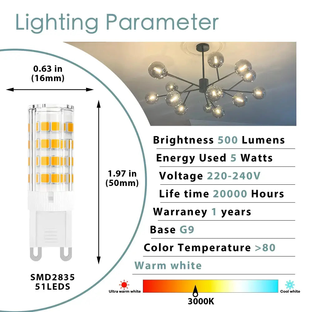 Warm white g9 led corn bulb kitchen chandelier light