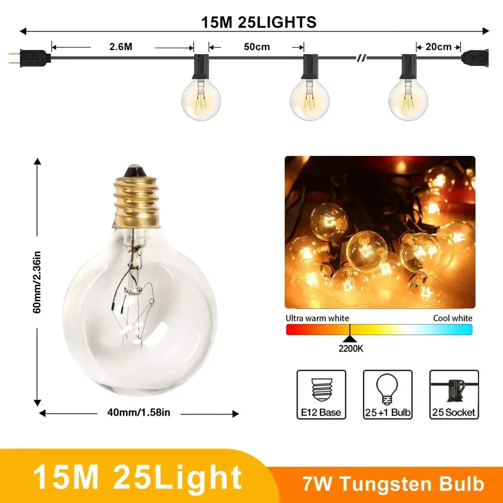 Warm white globe string lights outdoor garden fairy lighting
